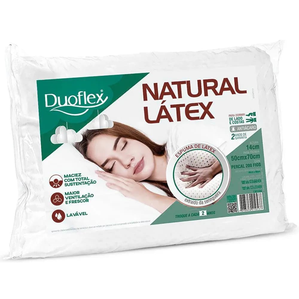 TRAVESSEIRO ANTIÁCARO LAVÁVEL 50X70X14 NATURAL LÁTEX DUOFLEX