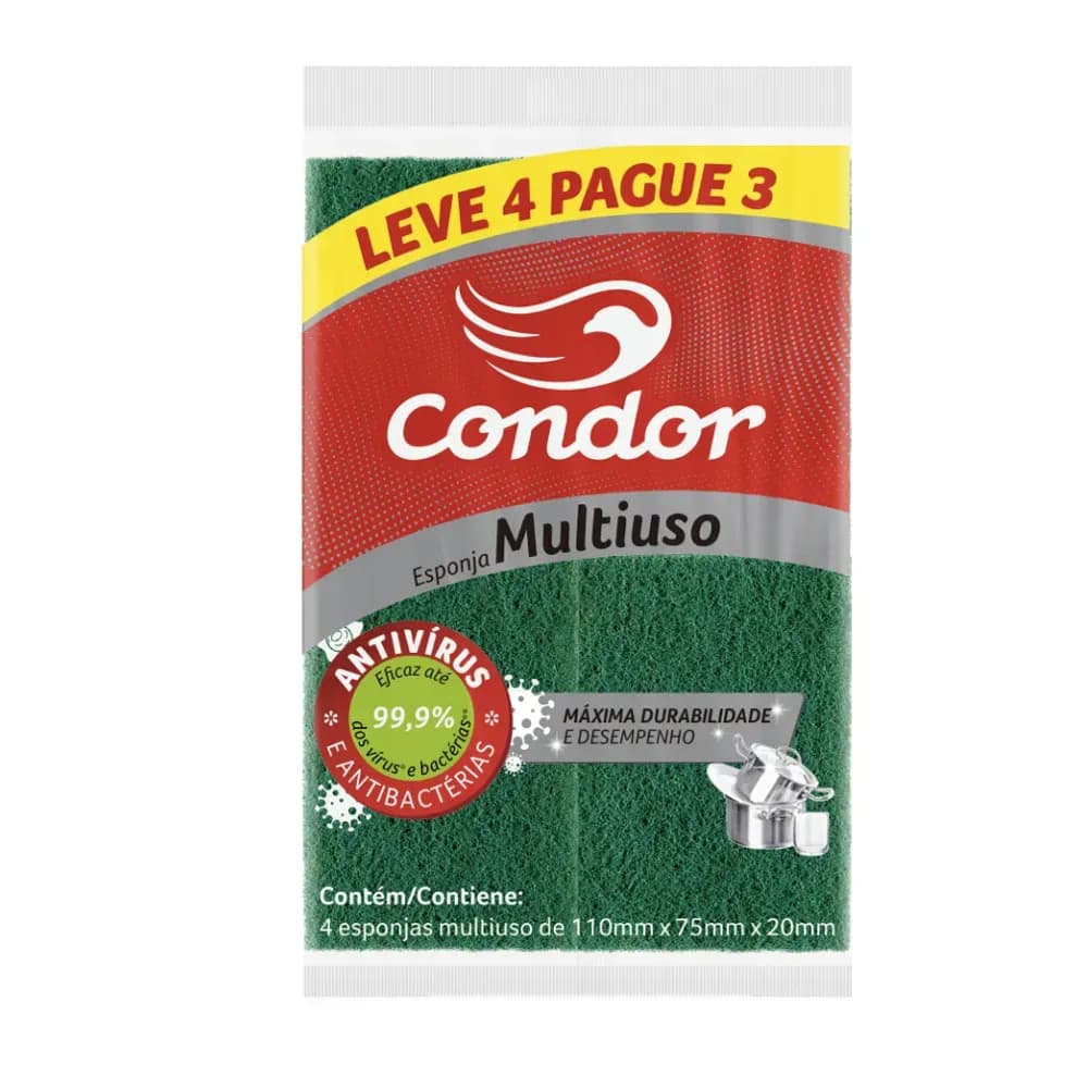 KIT ESPONJA LIMPEZA PESADA MULTIÚSO VERDE 4UN110X75MM CONDOR