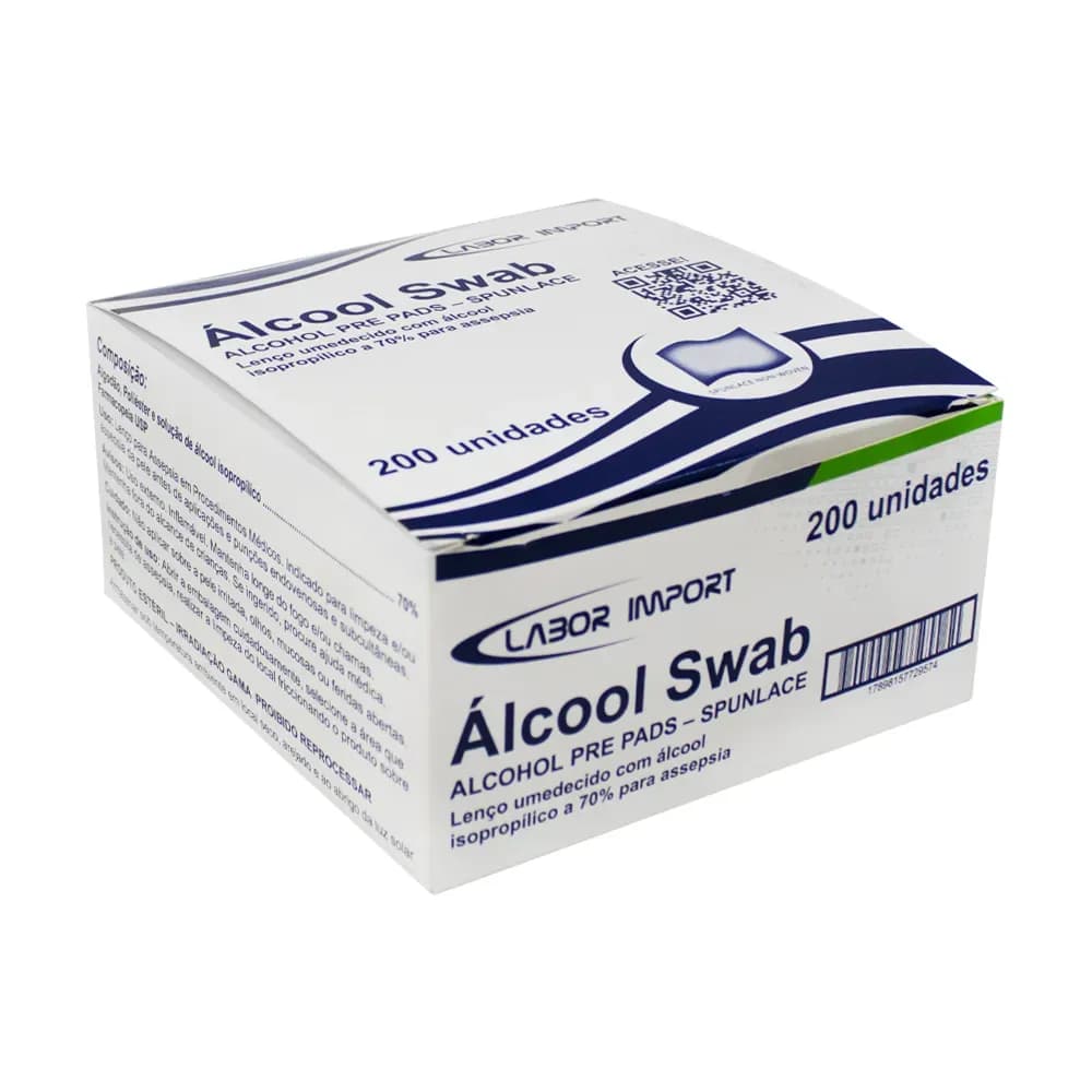 LENÇO UMEDECIDO COM ÁLCOOL 70% SWAB C/200UN LABOR IMPORT