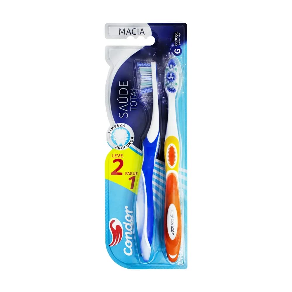 KIT ESCOVA DE DENTE LIMPEZA PROFUNDA SAÚDE TOTAL 2UN CONDOR
