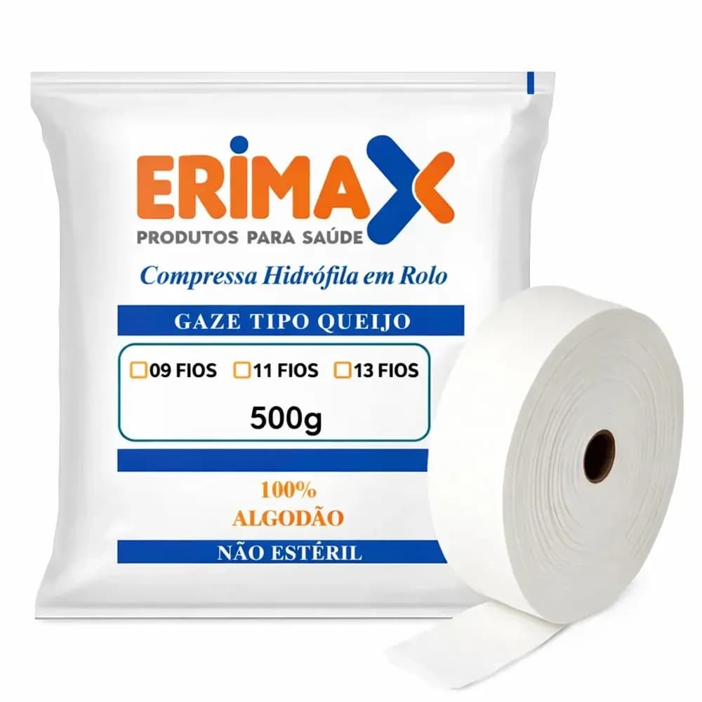 COMPRESSA DE GAZE ROLO 13 FIOS TIPO QUEIJO N/EST 500G ERIMAX