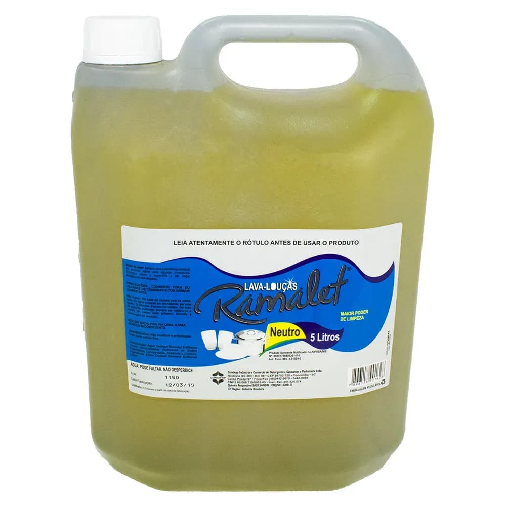DETERGENTE LAVA LOUÇAS NEUTRO COM 5KG RAMALET CONDESP