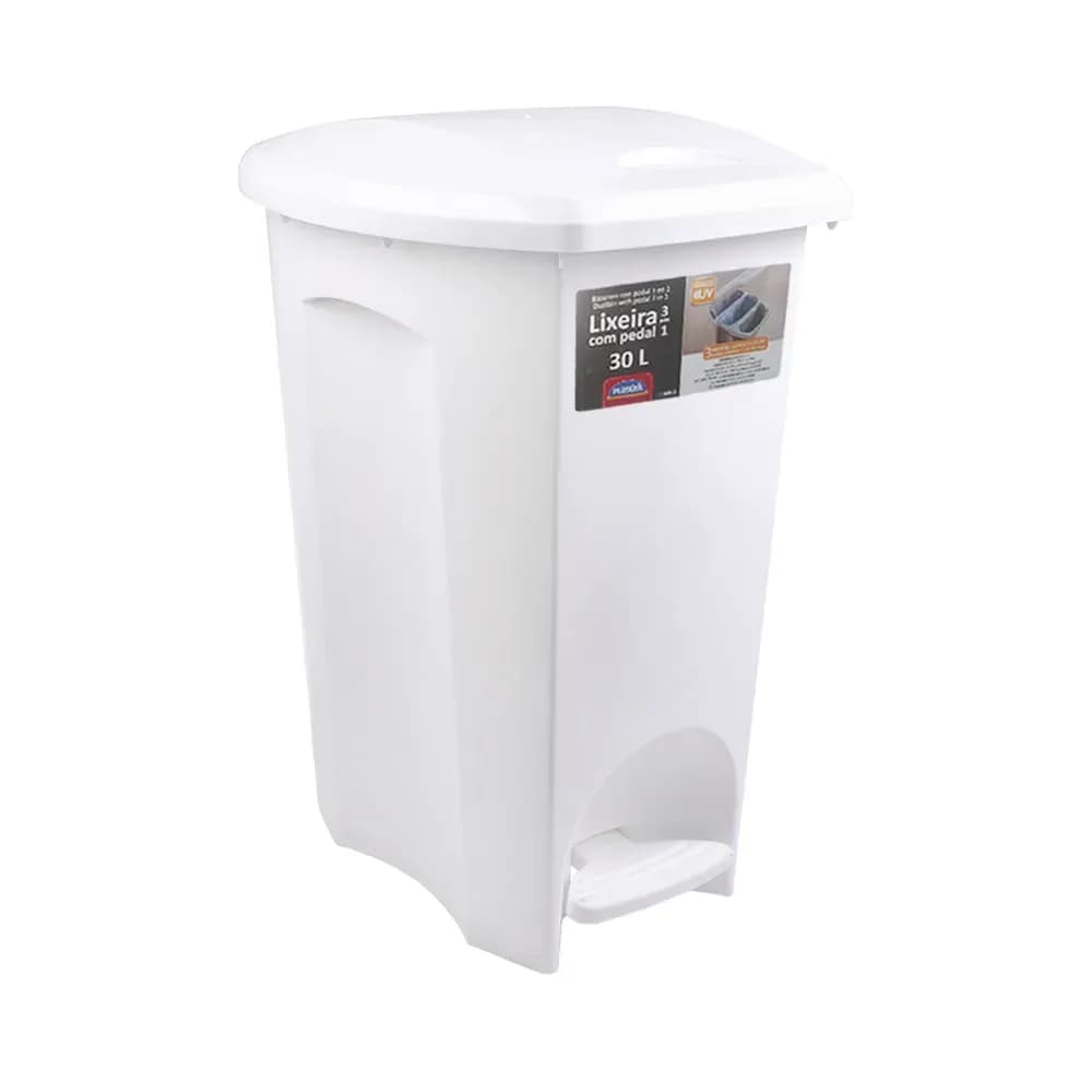 LIXEIRA PRÁTICA 3 EM 1 COM PEDAL BRANCA 30L PLASÚTIL