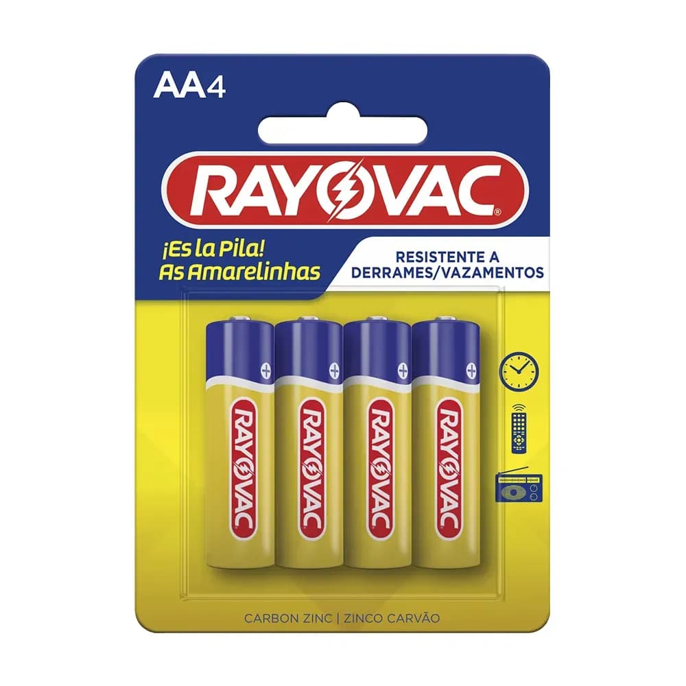 PILHA AS AMARELINHAS TAMANHO AA C/4 UNIDADES RAYOVAC