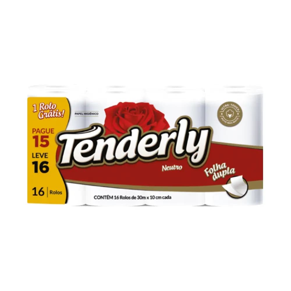 PAPEL HIGIÊNICO FOLHA DUPLA NEUTRO ROLO 30M 16UN TENDERLY