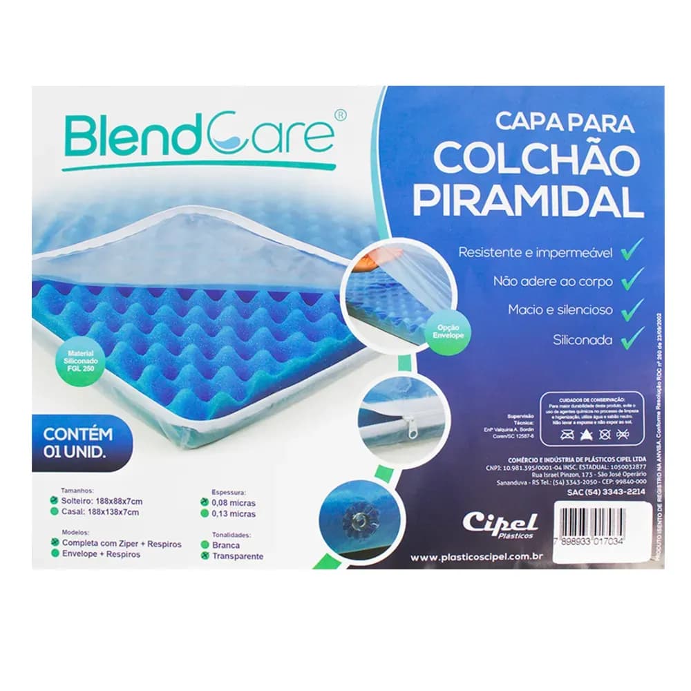 CAPA COLCHÃO PIRAMIDAL SOLTEIRO 1,88X88X7CM BLENDCARE CIPEL