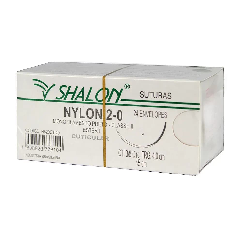 FIO SUTURA NYLON PRETO CUTICULAR TAM 2-0 45CM C/24UN SHALON