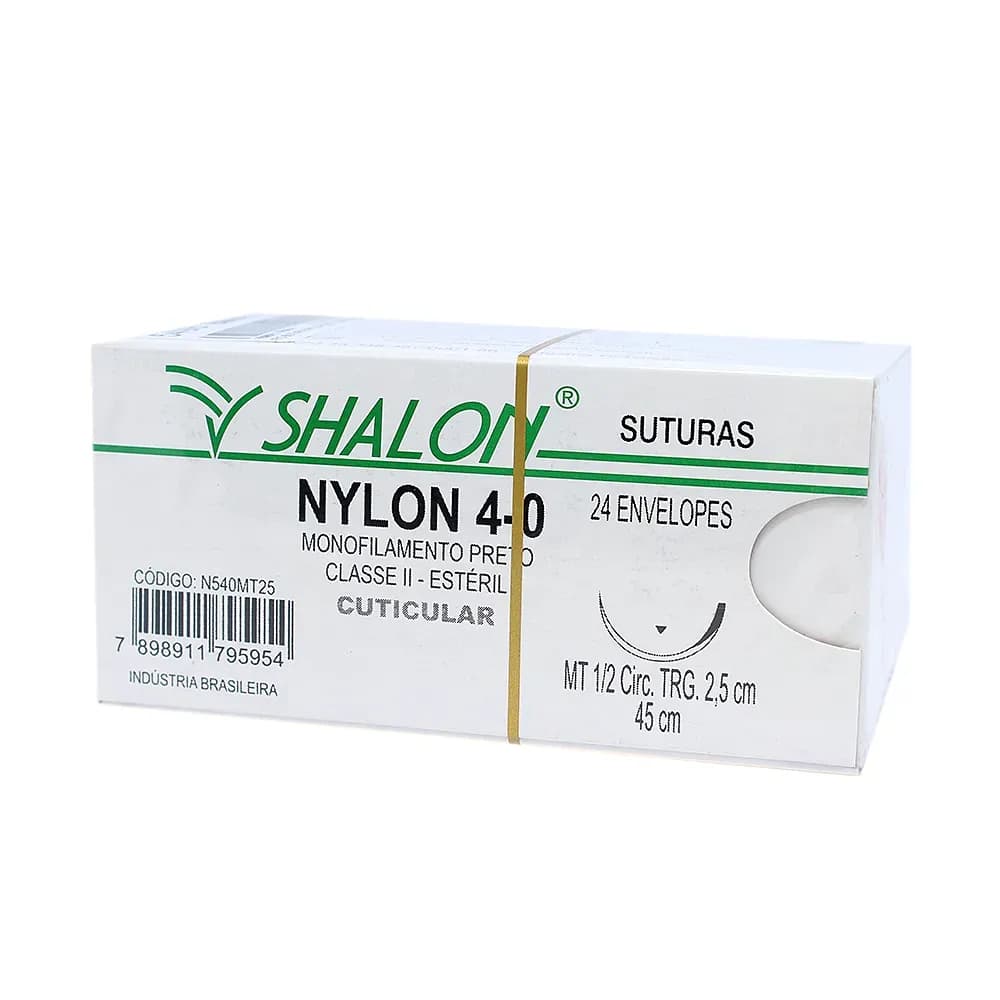 FIO SUTURA NYLON PRETO CUTICULAR TAM 4-0 45CM C/24UN SHALON