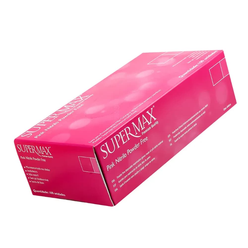 LUVA NITRÍLICA NÃO CIRÚRGICA SEM PÓ ROSA C/100UN SUPERMAX