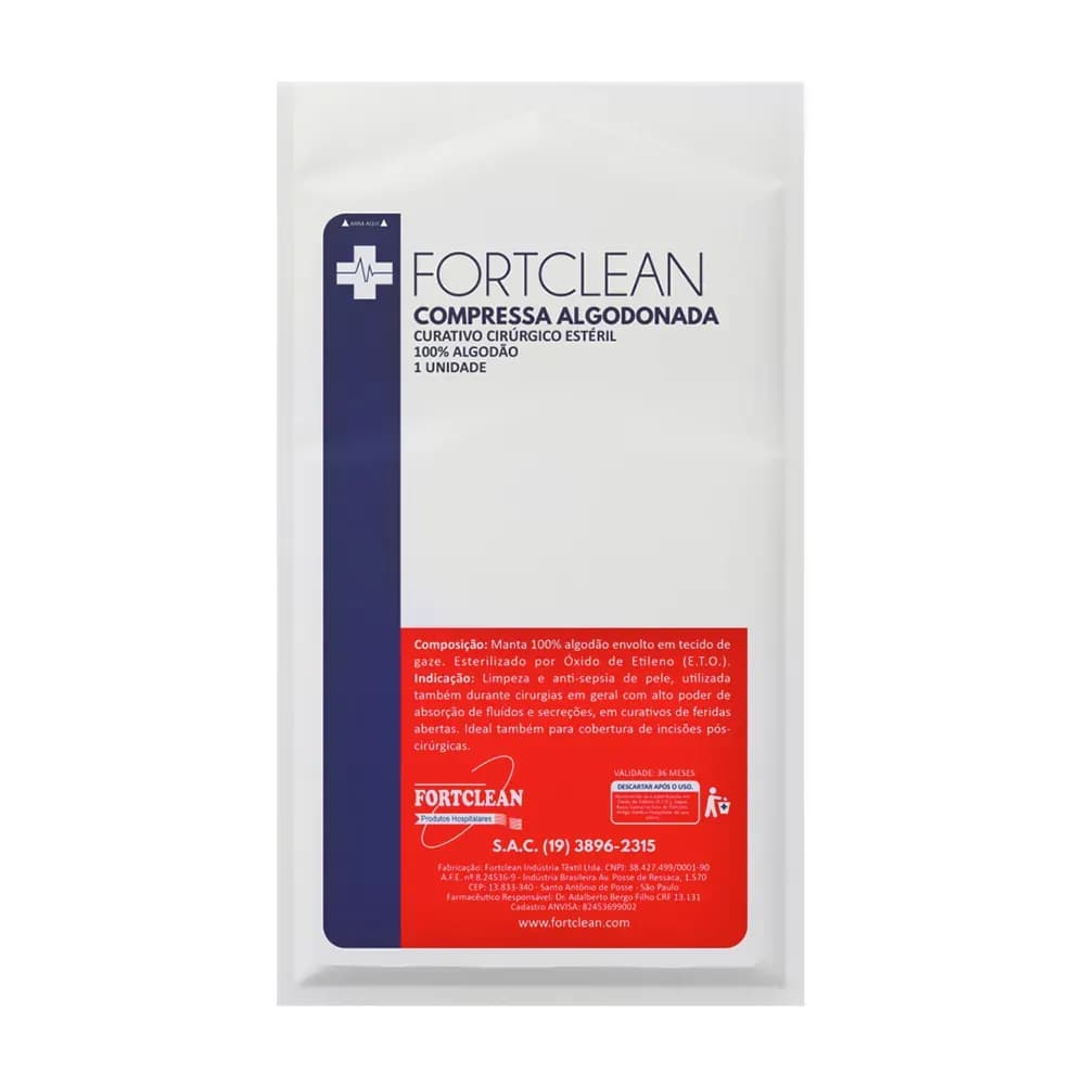 COMPRESSA ALGODONADA CURATIVO CIRÚRGICO ESTÉRIL FORTCLEAN