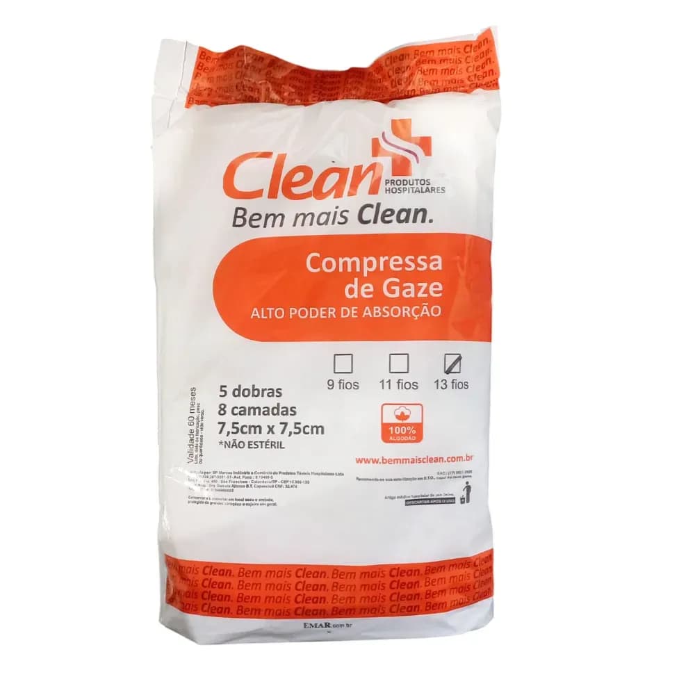 COMPRESSA DE GAZE 7,5X7,5CM 140G CLEAN