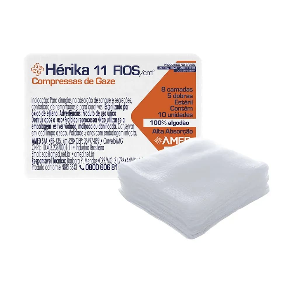 COMPRESSA DE GAZE HERIKA 11 FIOS ESTÉRIL AMED