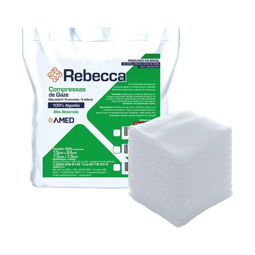 COMPRESSA DE GAZE REBECCA 7,5X7,5CM NÃO ESTÉRIL 500UN AMED