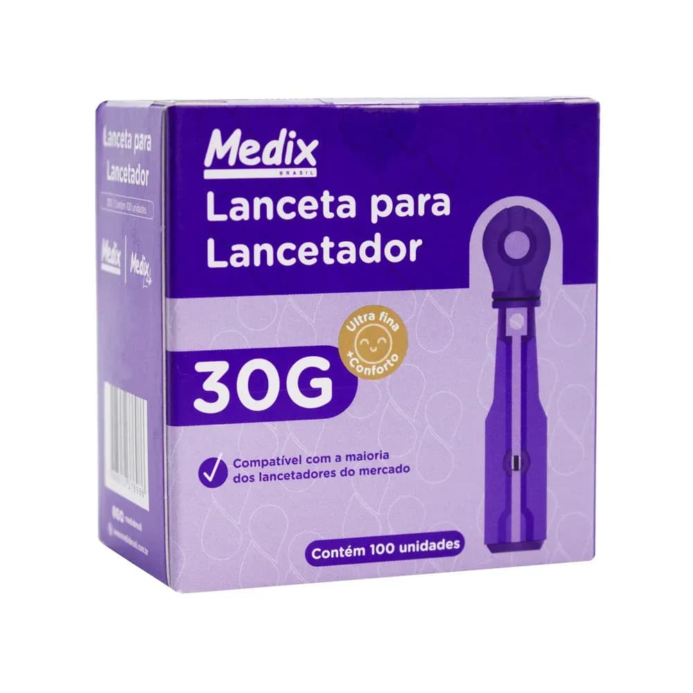LANCETA PARA LANCETADOR E TESTE DE GLICEMIA 100UN MEDIX