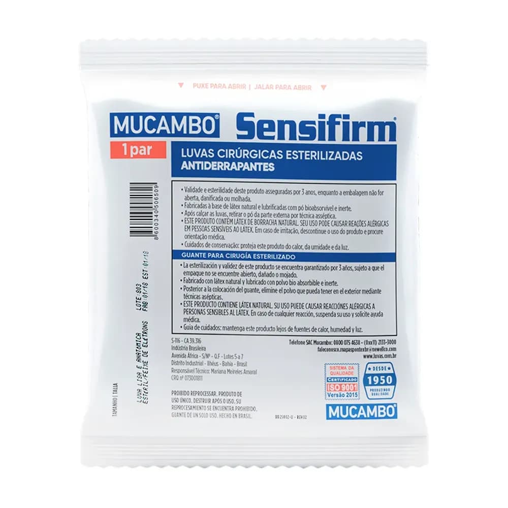 LUVA CIRÚRGICA ESTÉRIL DE LÁTEX COM PÓ PAR SENSIFIRM MUCAMBO