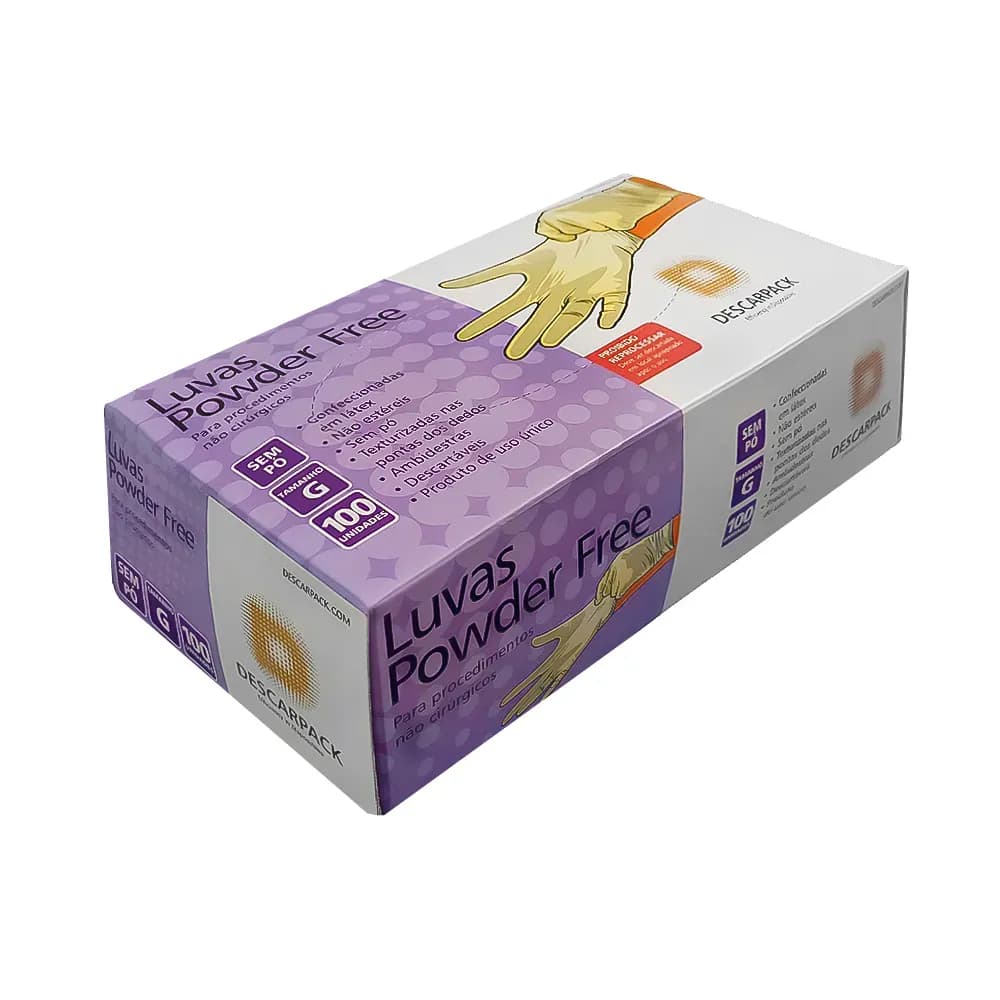 LUVA LÁTEX PROCEDIMENTO NÃO CIRÚRGICO SEM PÓ POWDER FREE 100UN DESCARPACK