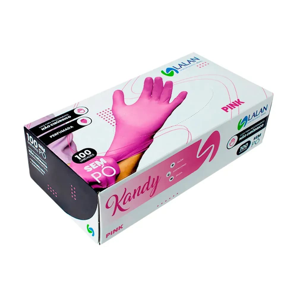 LUVA LÁTEX SEM PÓ NÃO CIRÚRGICO ALTA RESISTÊNCIA PERFUMADA 100UN KANDY LALAN