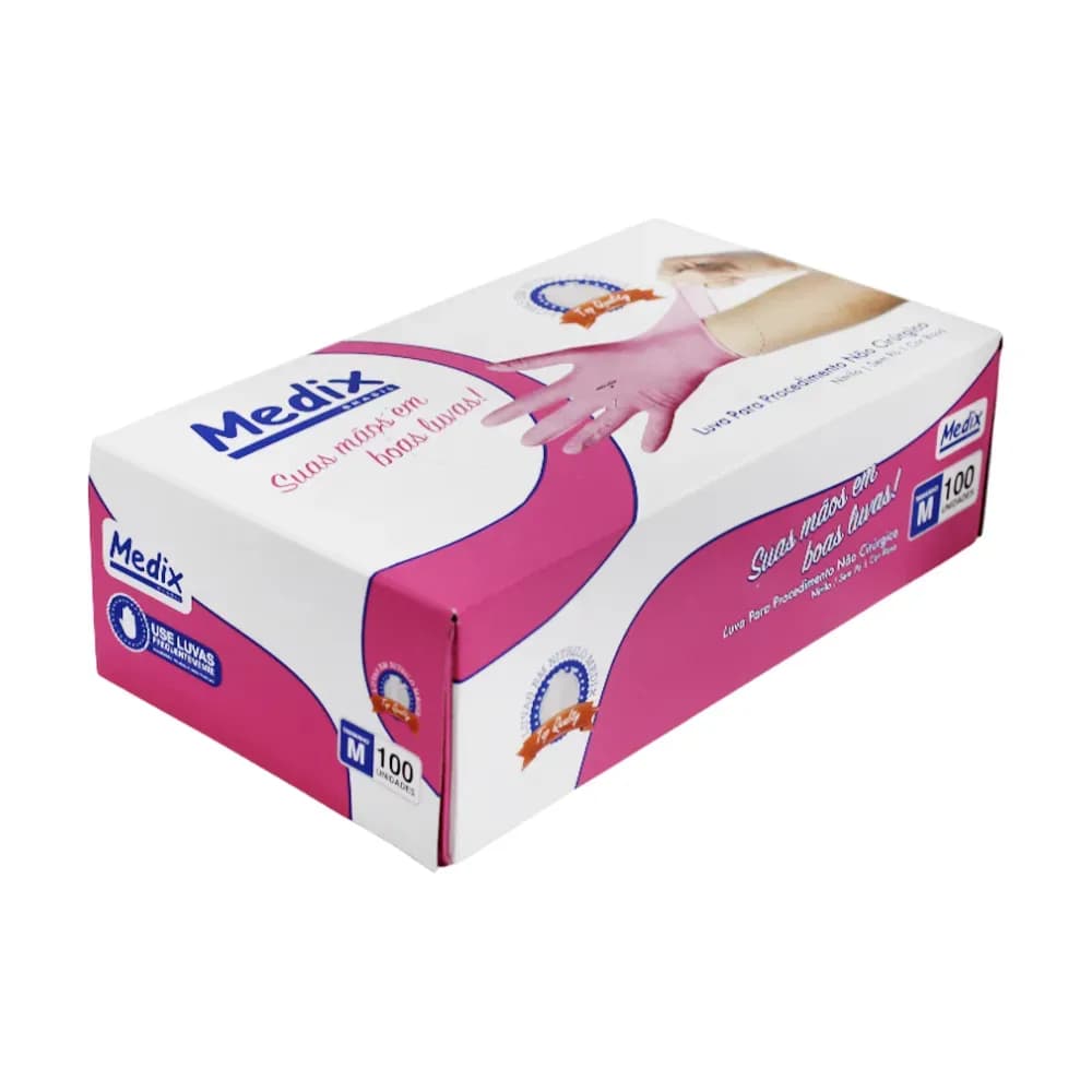 LUVA NITRÍLICA SEM PÓ NÃO CIRÚRGICO ROSA 100UN MEDIX