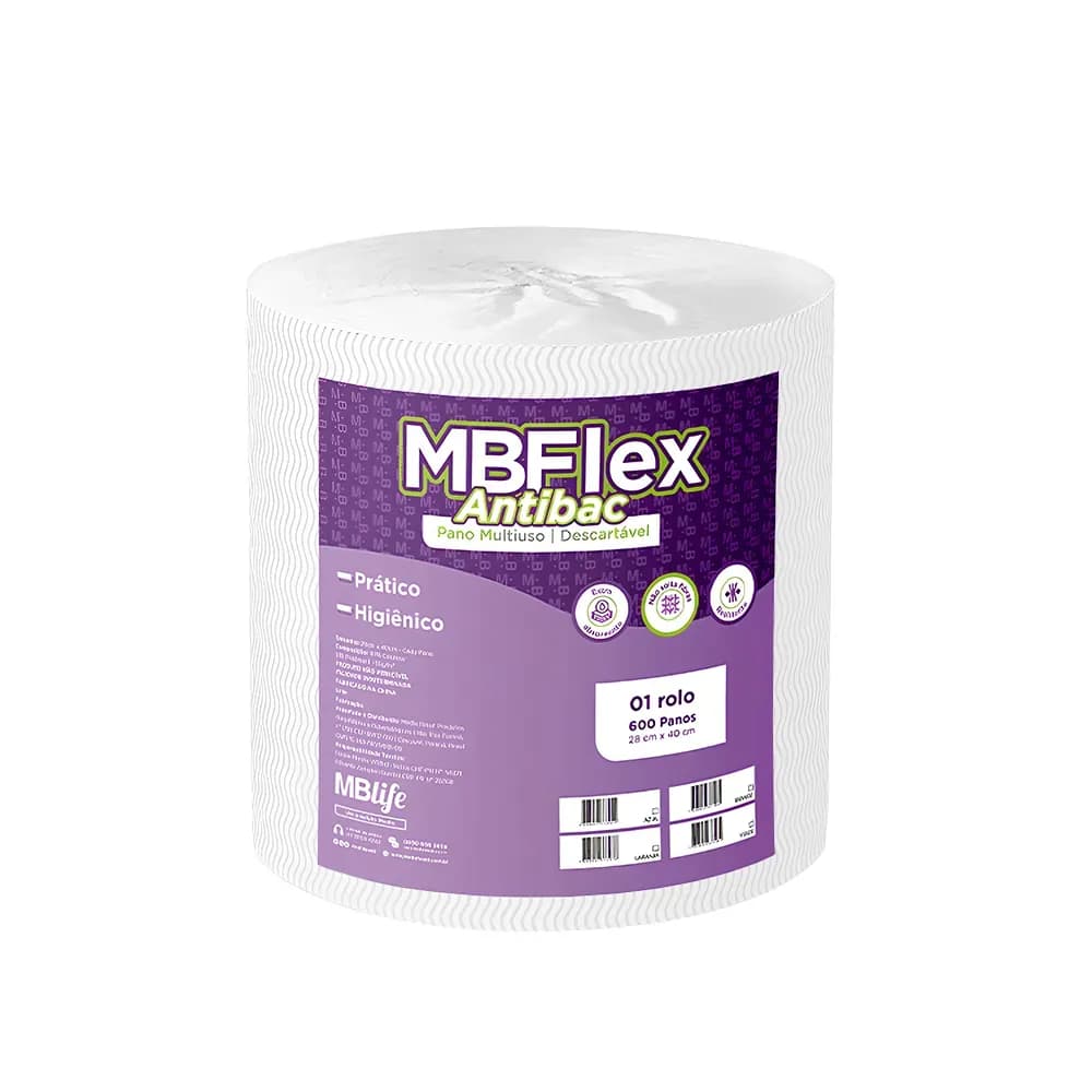 PANO MULTIÚSO EM ROLO MBFLEX ANTIBAC 28CMX40CM 600UN MBLIFE