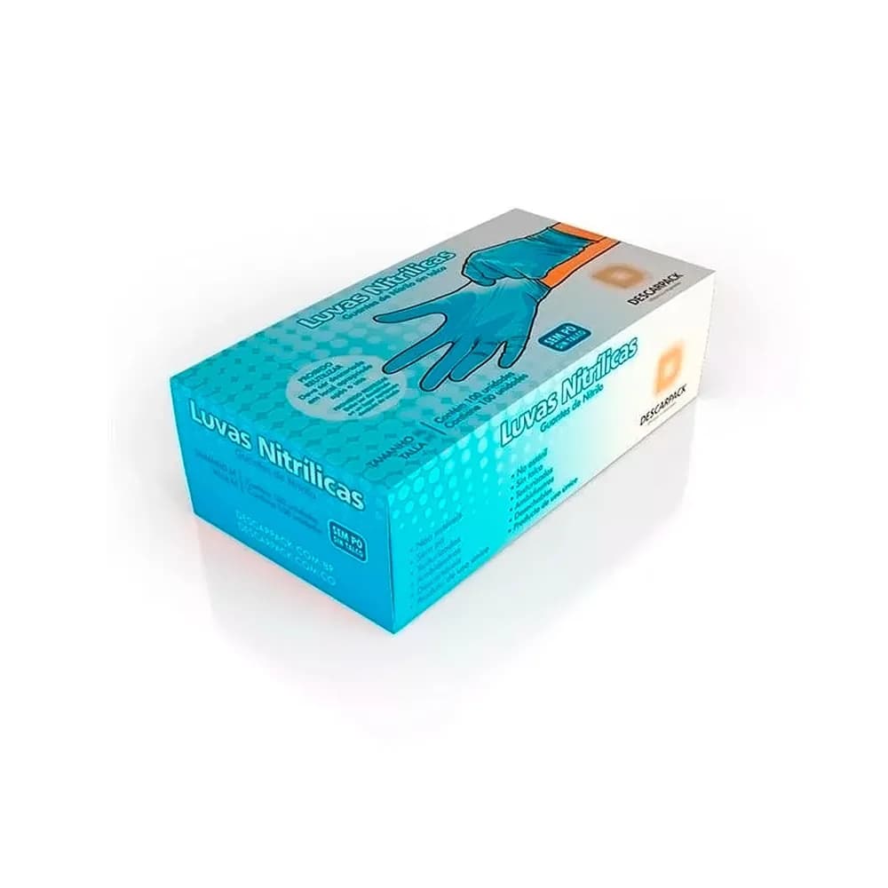 Luva Nitrílica Azul Powder Free Descarpack c/ 100 - Tam. G