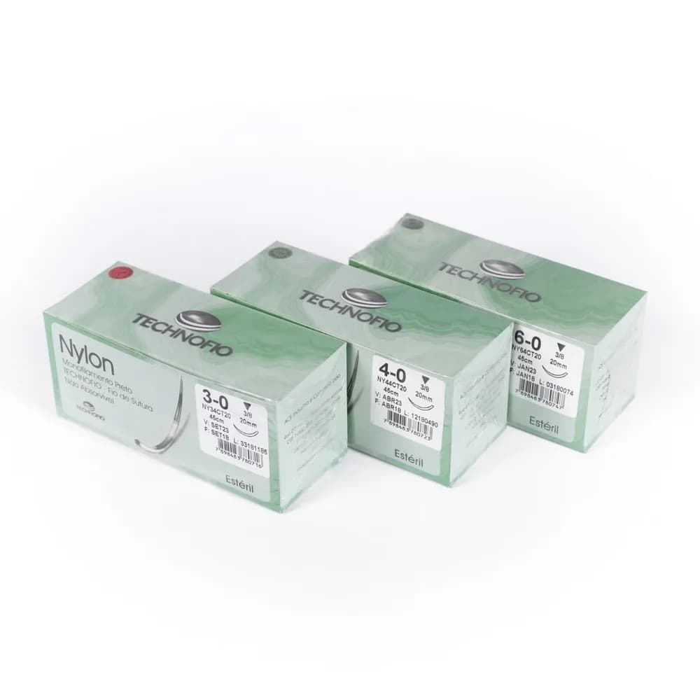 Fio de Sutura Preto Agulhado Nylon N. 3 Technofio 2 cm CX C/24