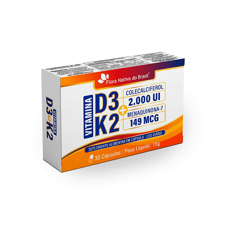 Vitamina D3 2000 UI + K2 149 MCG de 30 Cápsulas da Flora Nativa do Brasil - Unidade