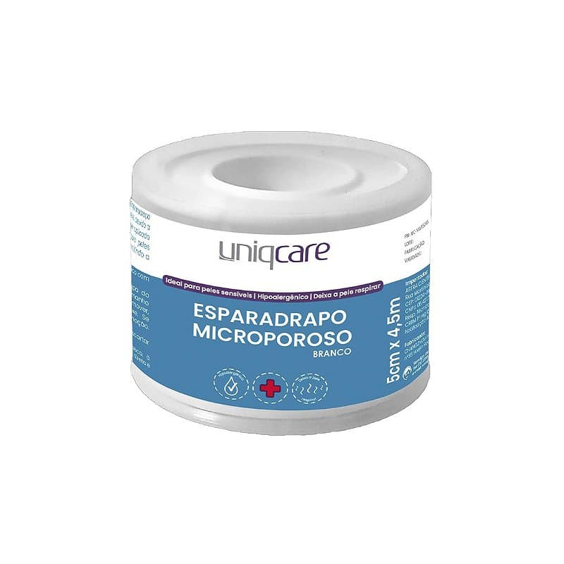 Esparadrapo Microporoso Branco de 5cm x 4,5m da Uniqcare - Unidade