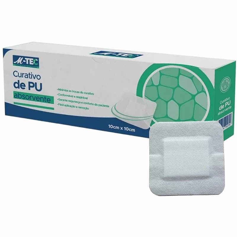 Curativo de Poliuretano Absorvente M-tec 10cm x 10cm Missner - 1 Unidade