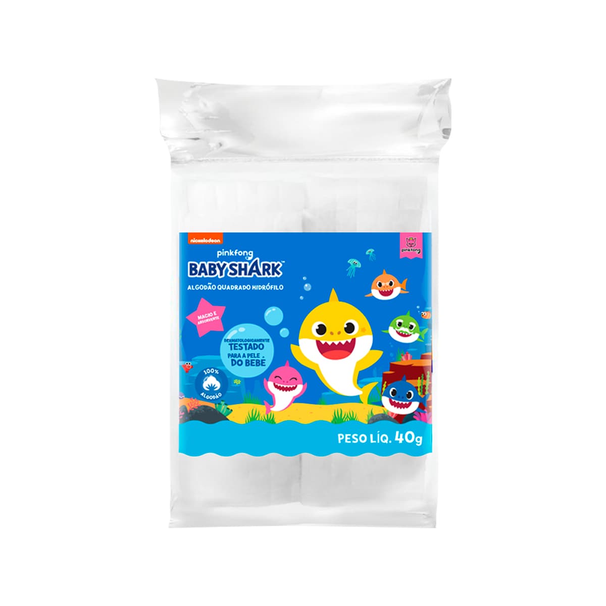 Quadrados de Algodão Baby Shark 40g