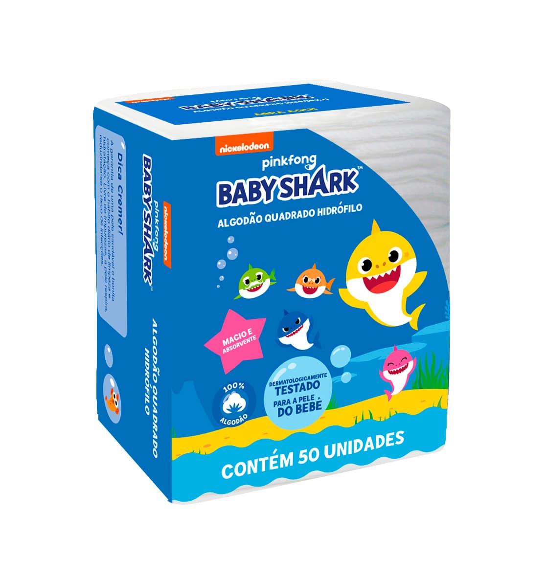 Quadrados de Algodão Baby Shark – 50 unidades