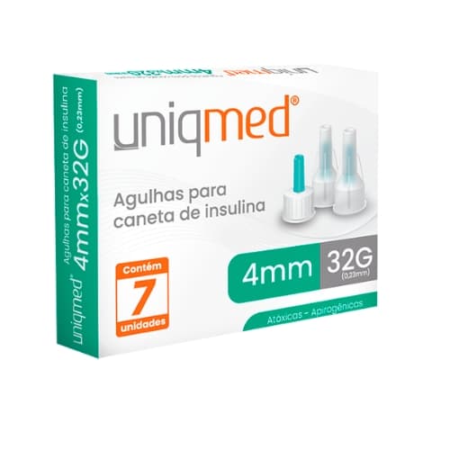 Agulhas Para Caneta de Insulina 4mm x 32g - 7 Unidades - Uniqmed