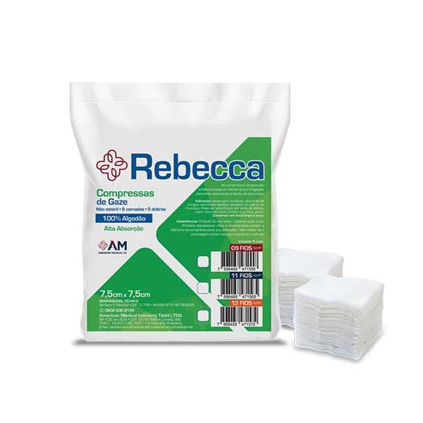 Compressa de Gaze Rebecca 9 Fios 7,5cmX7,5cm com 500 Unidades - Amed S/A