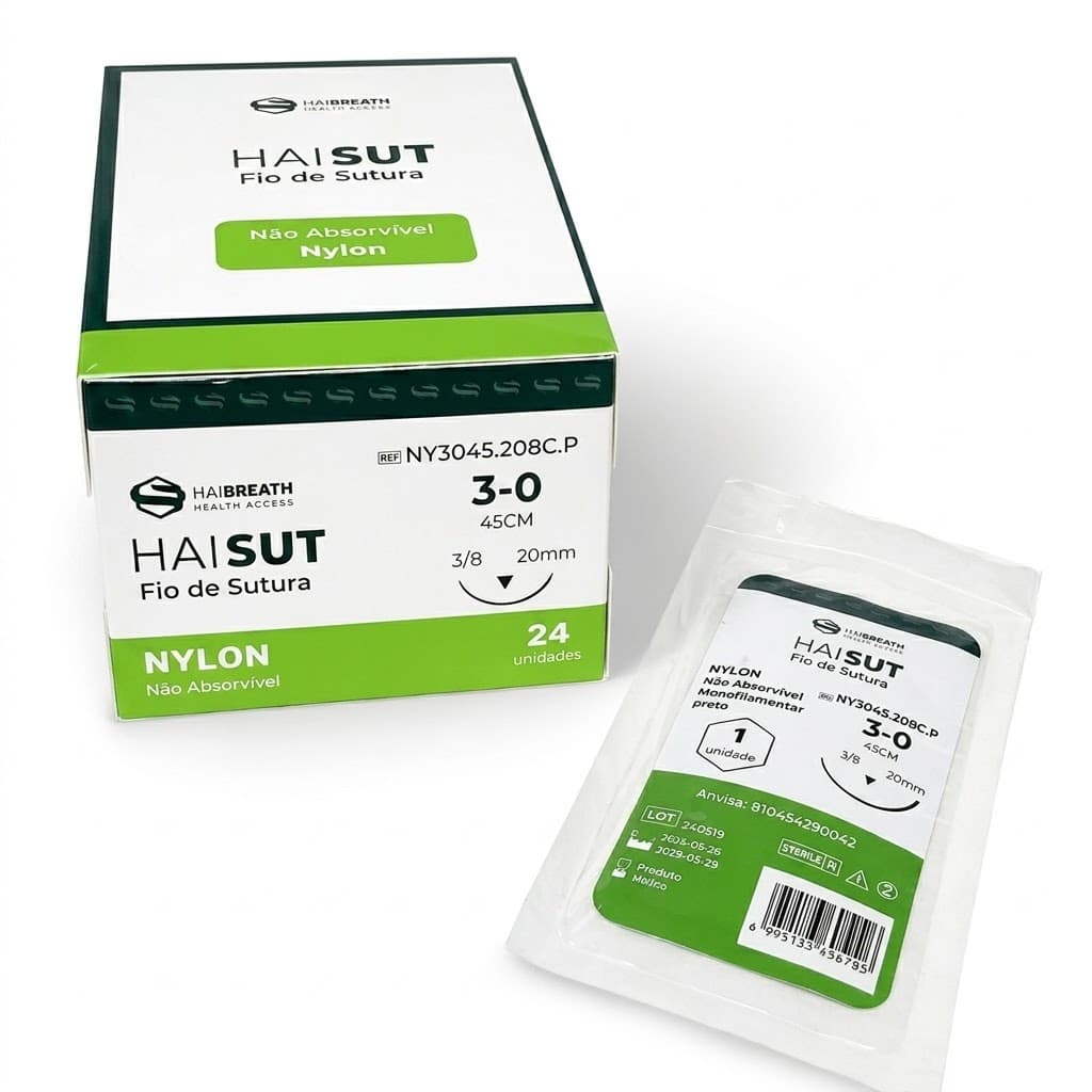 Fio de Sutura 3.0 Nylon Preta 24 Envelopes - Haisut - Haibreath
