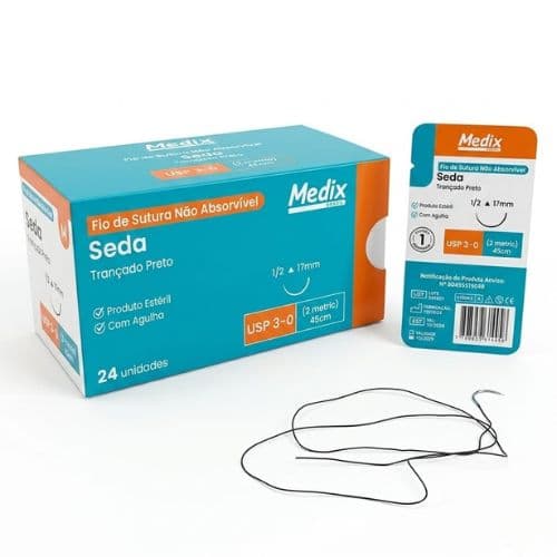 Fio de Sutura 3-0 Seda Preto 24 Envelopes - Medix
