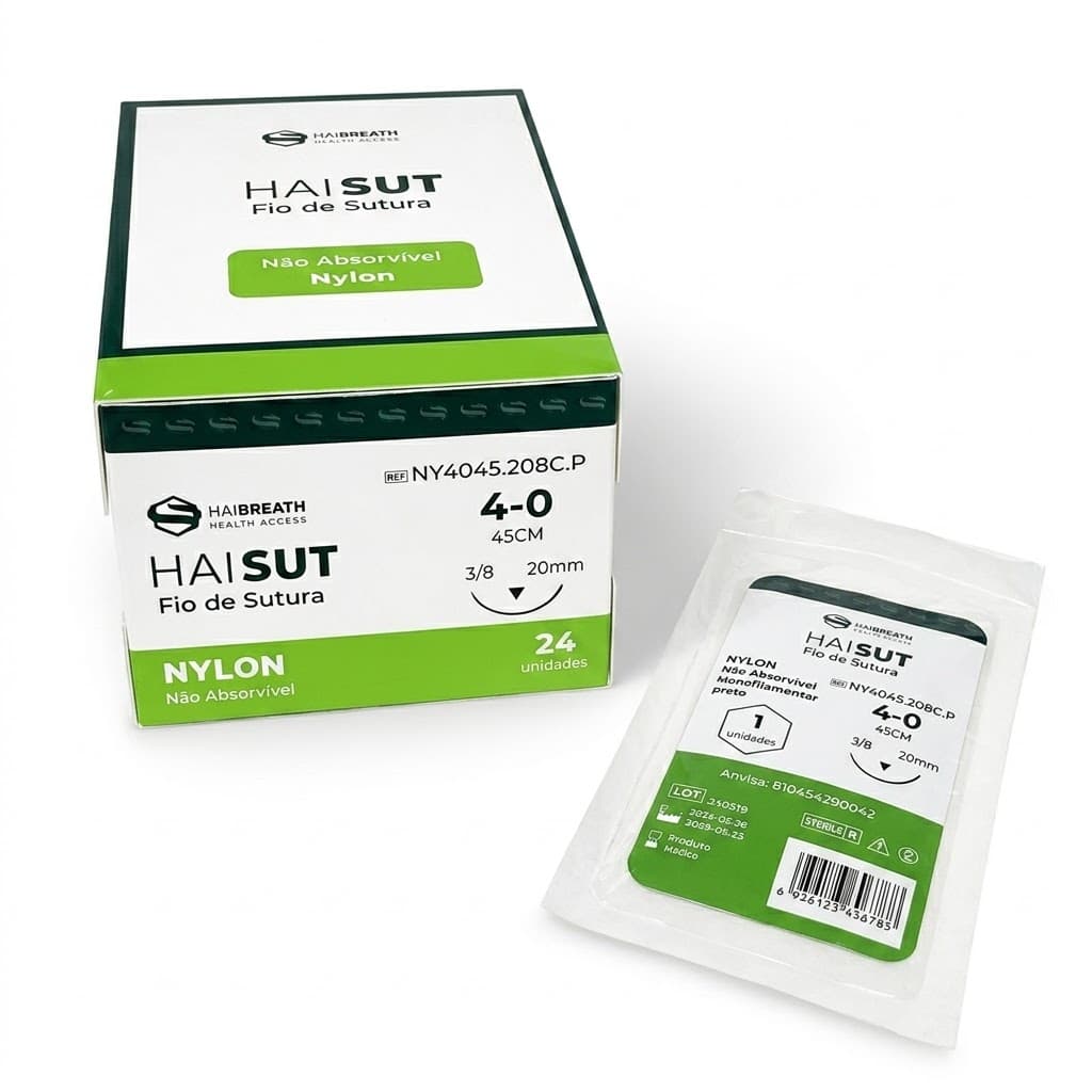 Fio de Sutura 4.0 Nylon Preta 24 Envelopes - Haisut - Haibreath