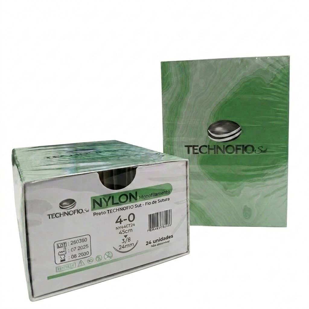 Fio de Sutura 4.0 Nylon Preto 24 Envelopes - Technofio