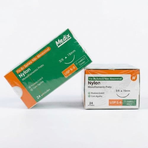 Fio de Sutura 5-0 Nylon Preto 24 Envelopes - Medix