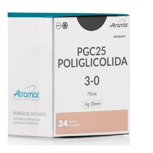 Fio de Sutura 3-0 PGC25 Poliglicolida Violeta 24 Envelopes - Atramat