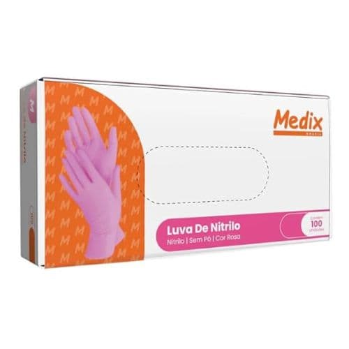 Luva de Nitrilo Rosa Uso Geral Tam P - Caixa com 100 Unidades - Medix