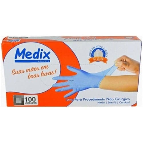 Luva Nitrilica Sem Pó Azul Tamanho P Com 100 Unidades Medix