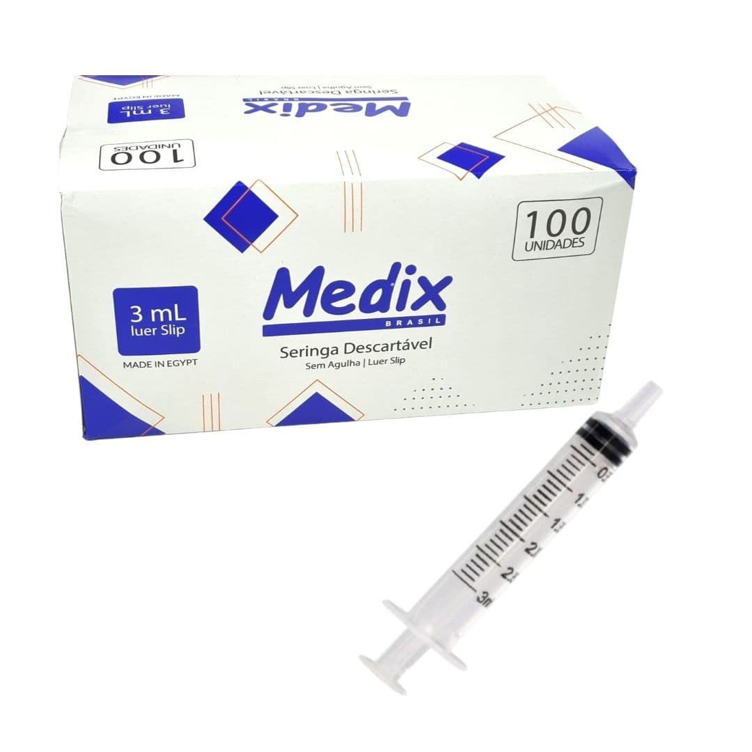 Seringa 3ml Sem Agulha Luer Slip Com 100 Unidades Medix