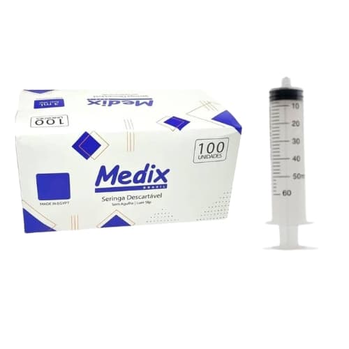 Seringa 60ml Sem Agulha Luer Lock Com 25 Unidade Medix