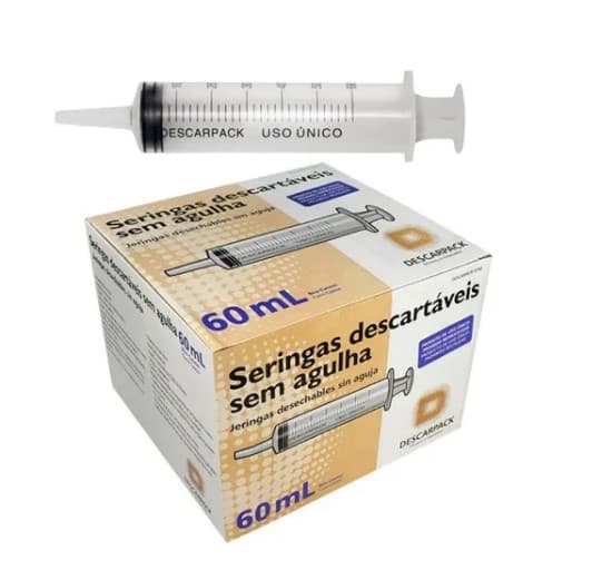 Seringa Descartável 60ml sem Agulha Bico Cateter - 25 unidades - Descarpack