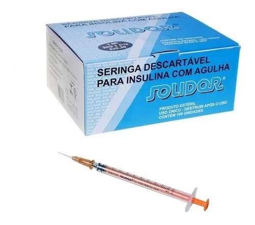 Seringa Descartável para Insulina 1ml Com Agulha 13 X 0,33 Com 100 Unidades Solidor
