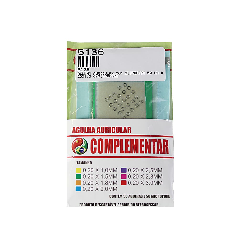 Agulha Auricular Com Micropore Com 50 Unidades Complementar (0,20x1,5mm) - Portal do Médico