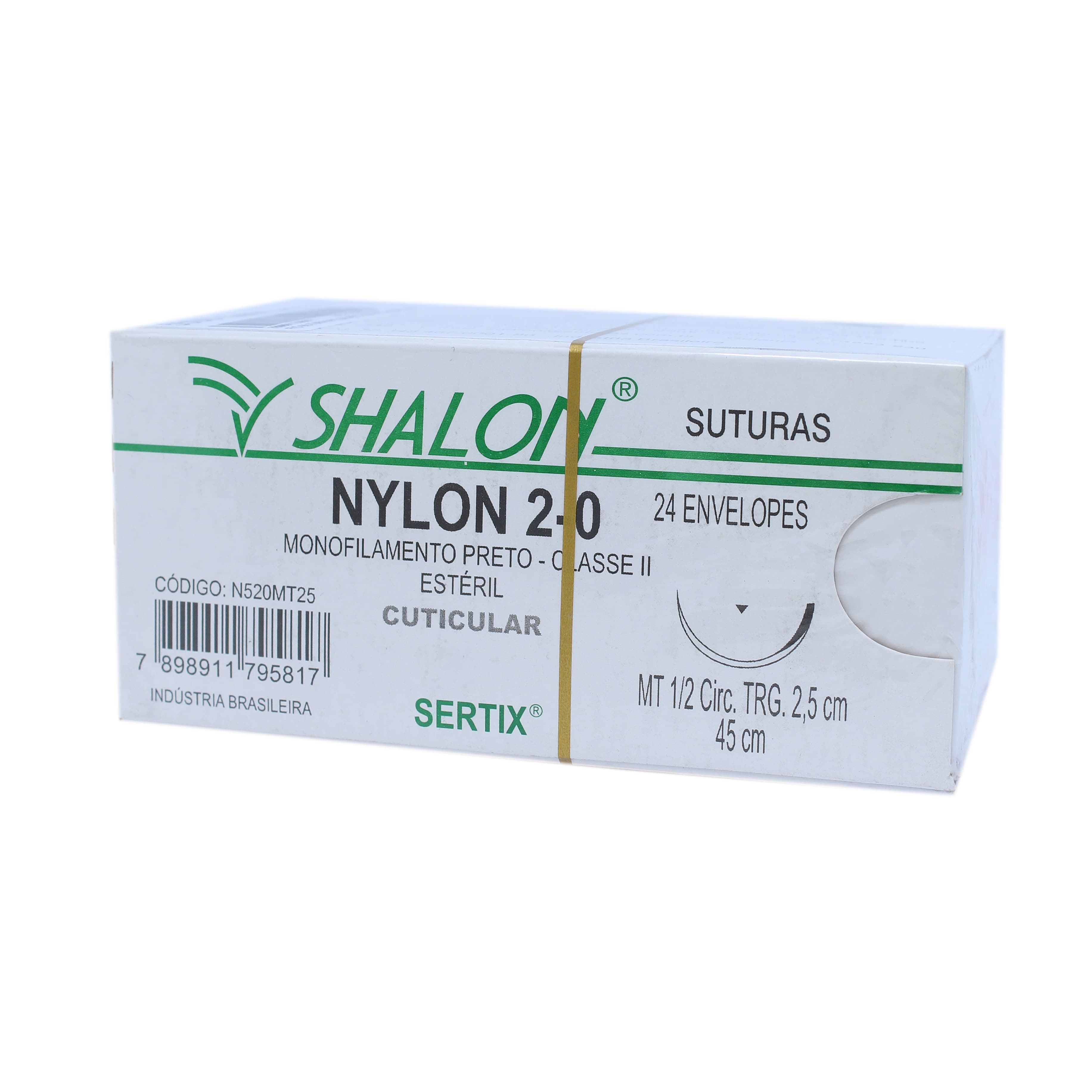 Fio Sutura Nylon Preto Cuticular Tam 2-0 45cm C/24un Shalon (2-0-45cm-Ag1/2cir.Trg2.5) - Portal do Médico
