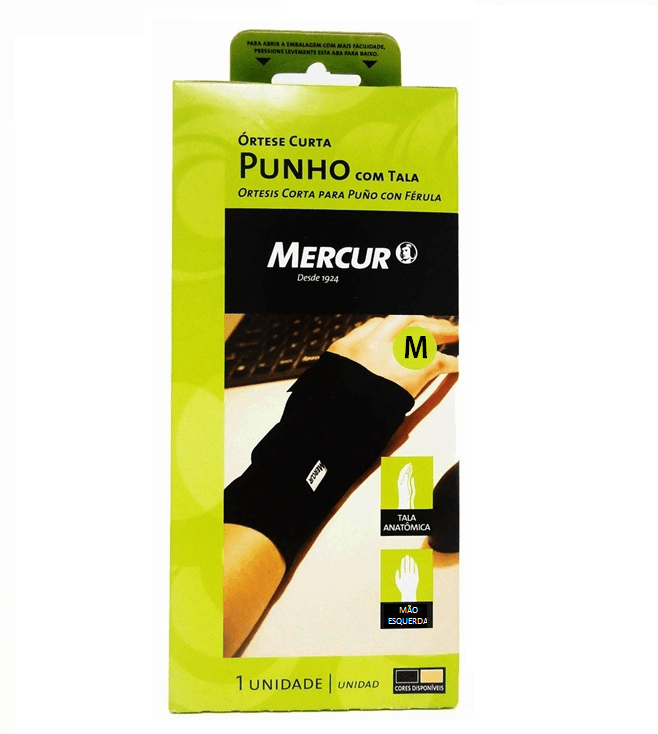 Órtese Curta Para Punho Com Tala Anatômica Preta Mercur (M-Lado-Esq) - Portal do Médico