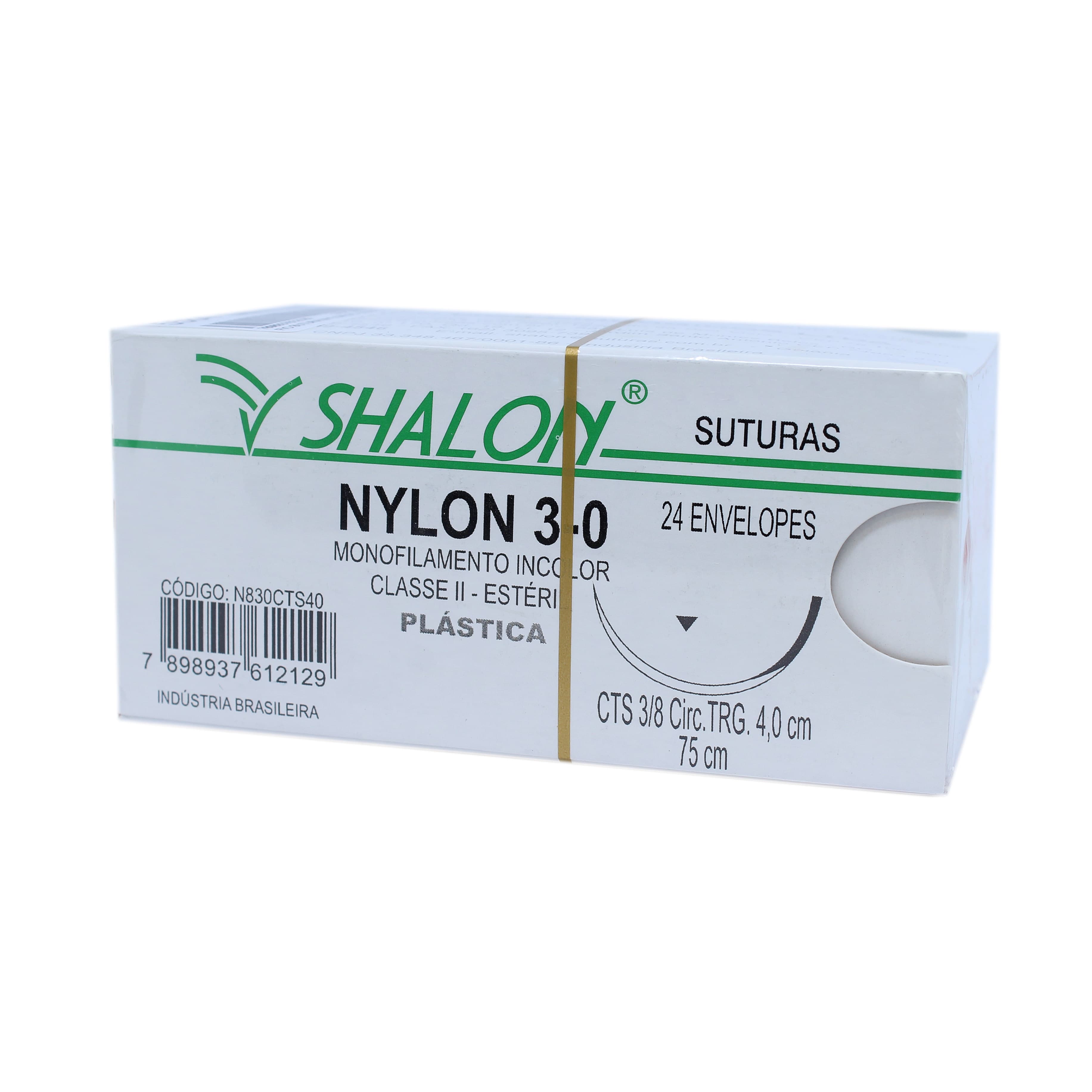 Fio Sutura Nylon Incolor Cirurgia Plástica Cx C/24un Shalon (3-0-75cm-Ag3/8cir.Trg4.0) - Portal do Médico