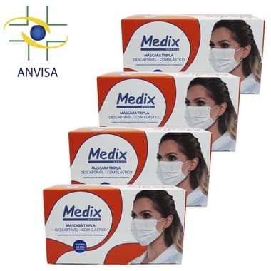 KIT Mascara Descartável Com 200 Unidades Anvisa Medix Branca - Portal do Médico
