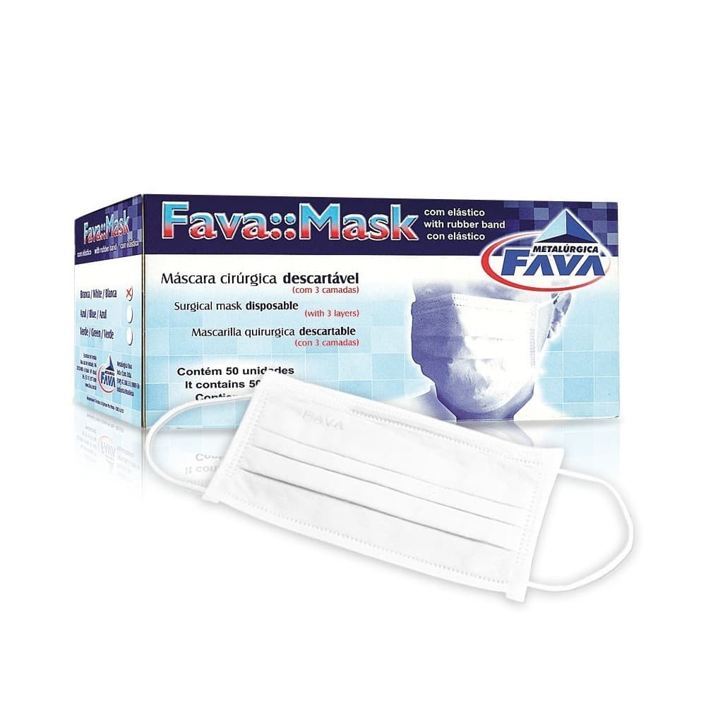 Máscara Tripla Com Elástico C/50 Unidades Fava (Branca) - Portal do Médico